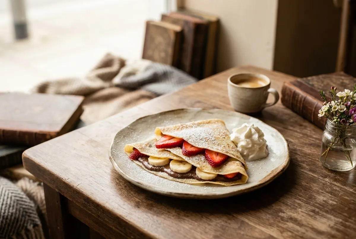 Nutella, strawberry and banana crepe with whipped cream